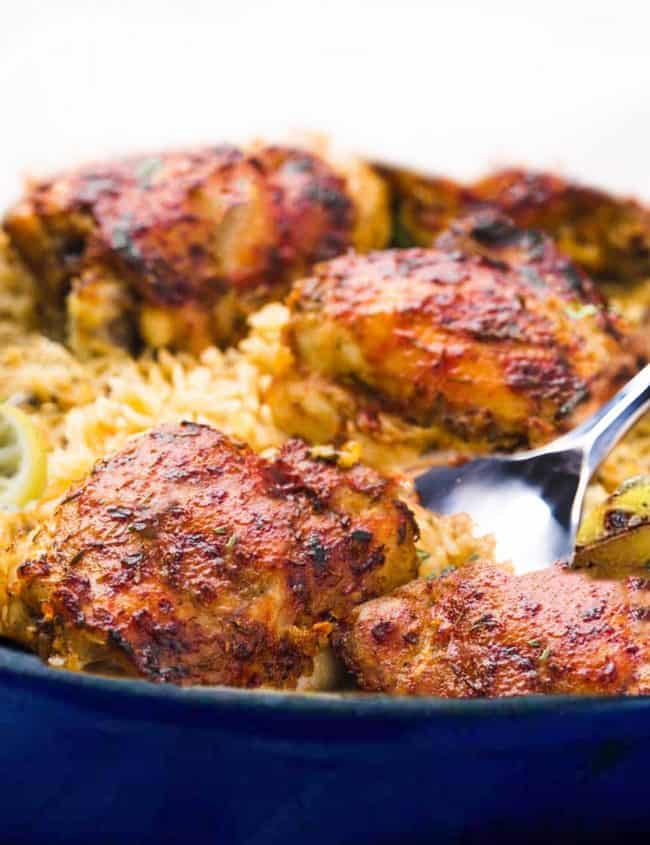 A spoonful of chicken and rice