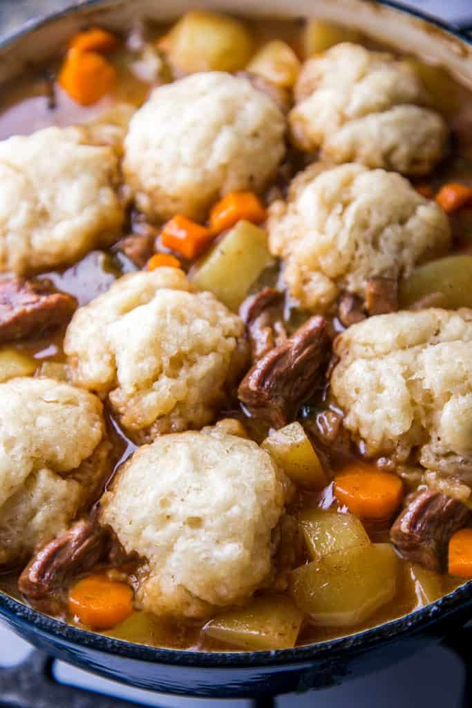 dumplings cooking in stew