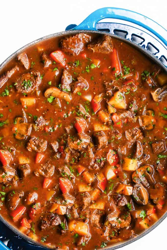 overhead shot of Dutch Oven Beef Stew