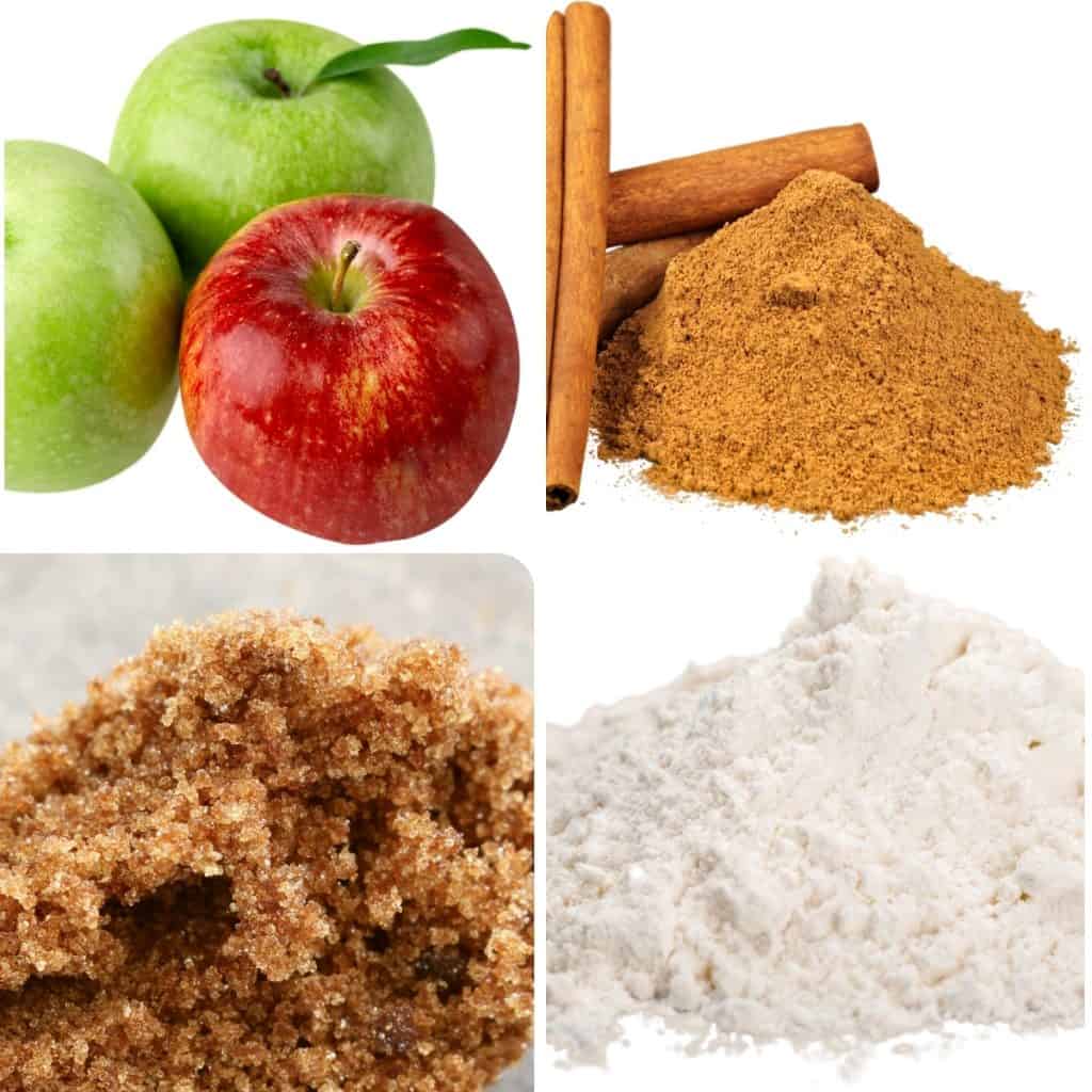 apples, cinnamon, brown sugar, and flour