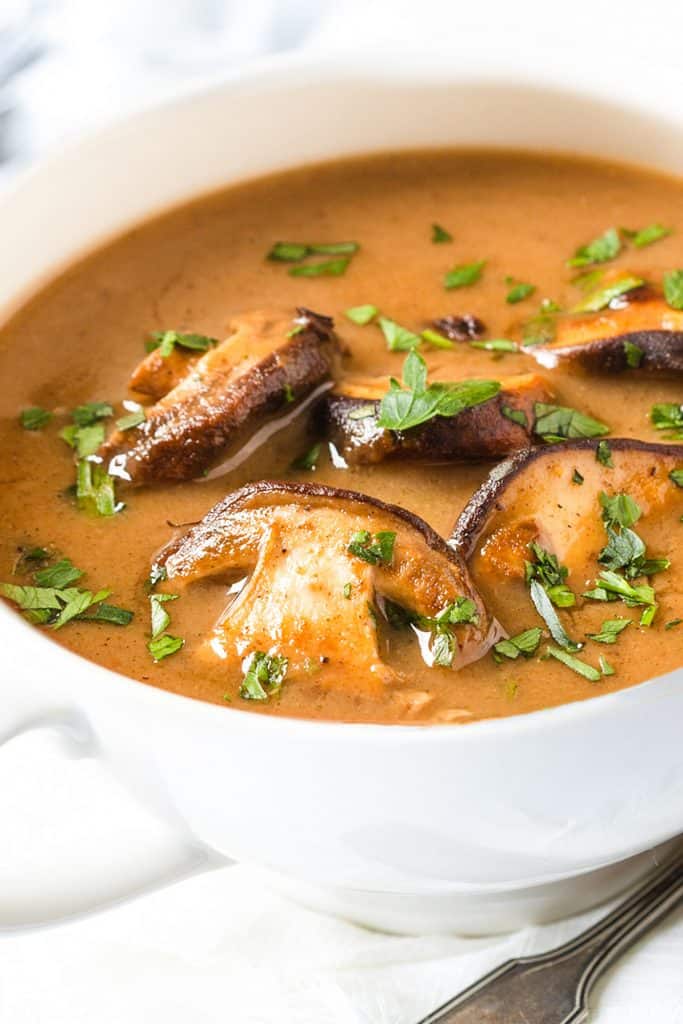 mushroom soup in a bowl