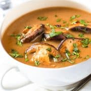 golden Hungarian mushroom soup in a bowl