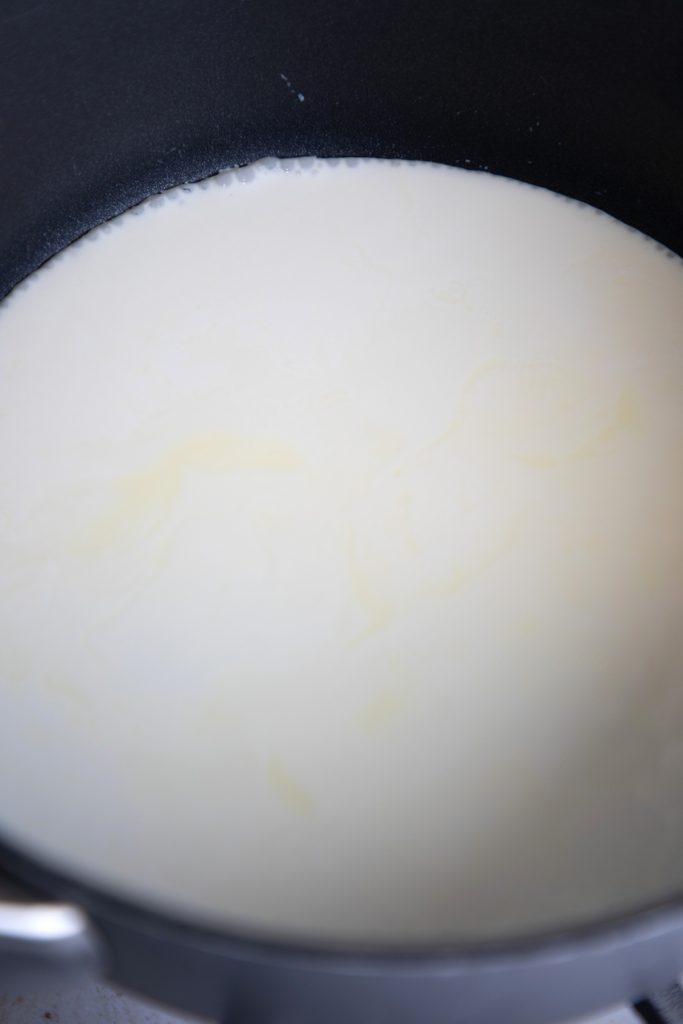 milk in a pan heating up