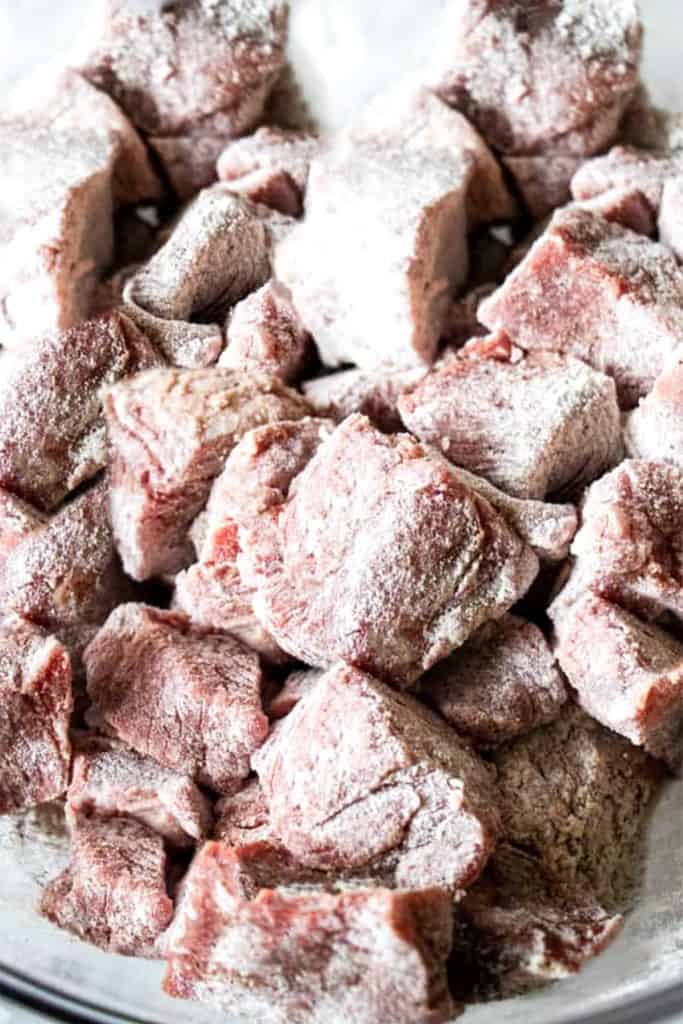 beef chunks dusted with flour