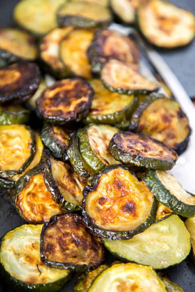 roasted zucchini out of the oven