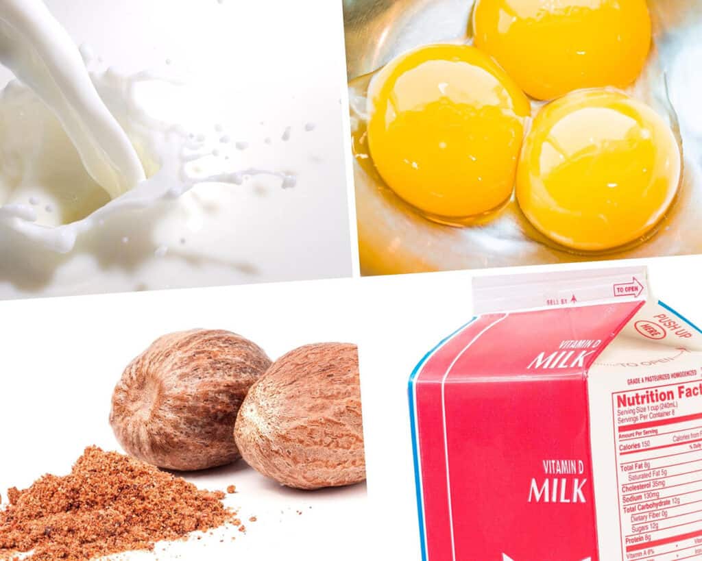 cream, egg yolks, nutmeg, and milk