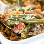 green bean casserole with bacon out of the oven