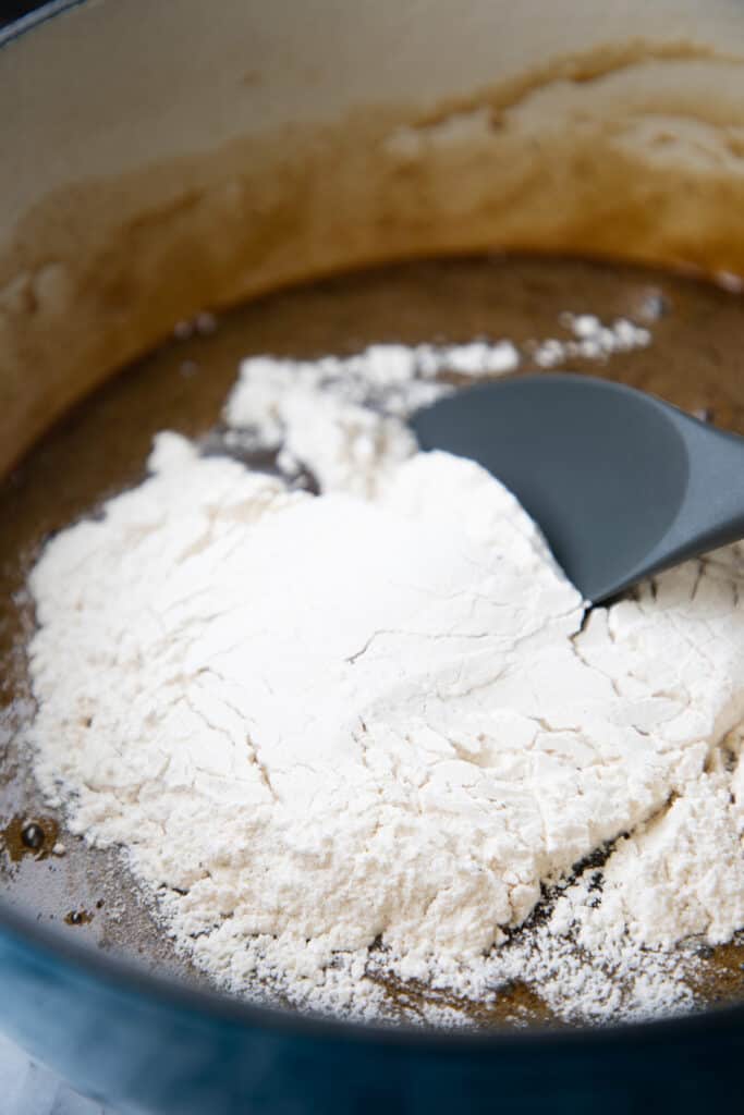 flour added to melted butter and sugar