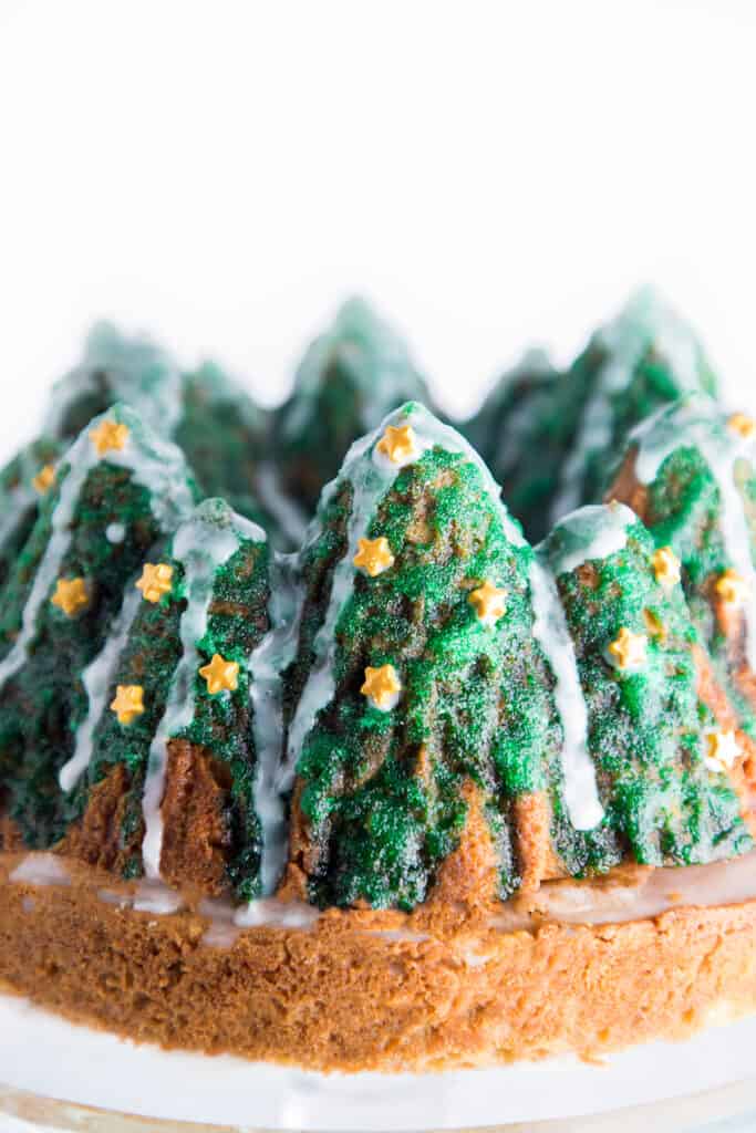 the decorated Christmas tree cake with sugar stars