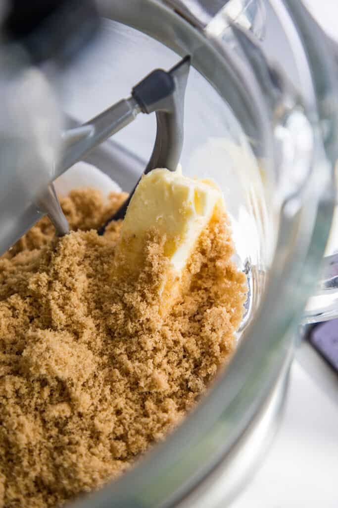 butter and brown sugar in a mixing bowl