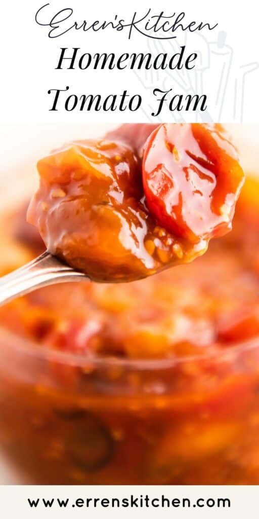 a spoonful of tomato jam over a jar