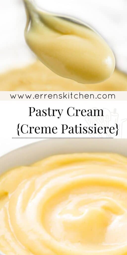a spooful of custard over a bowl swirled with it
