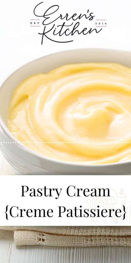 pastry cream in a white bowl swirled on top