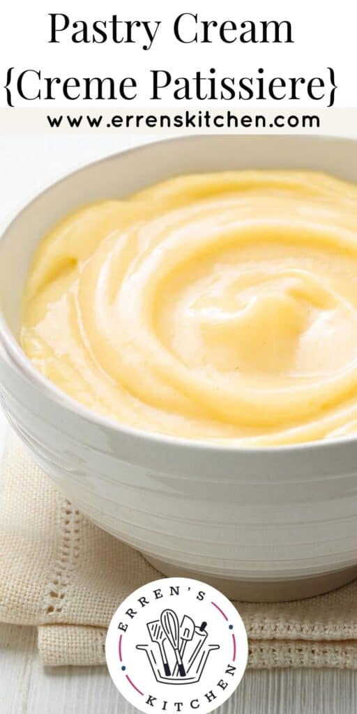 Creme Patissiere swieled into a bowl with a spoon