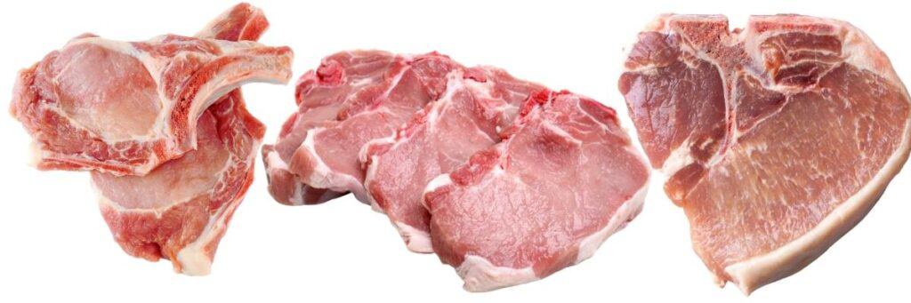 three types of pork chops with the bone 