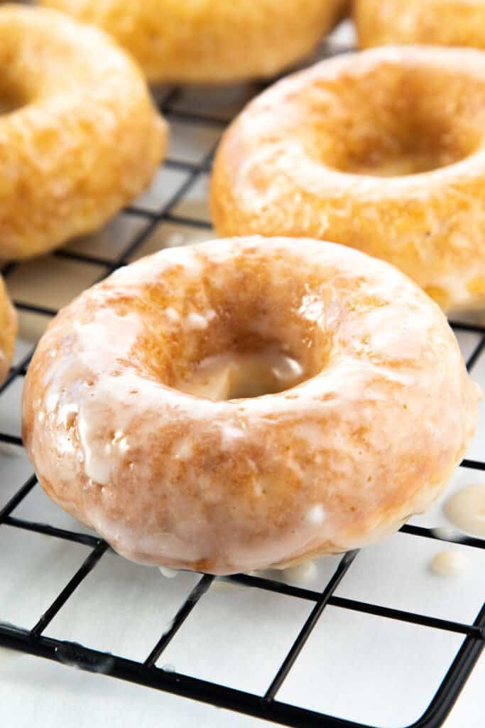 a donut covered in an icing glaze