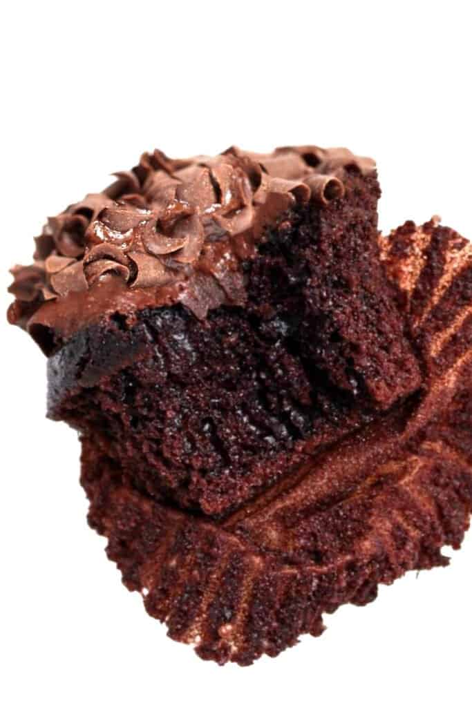 chocolate cupcake with a bite taken out