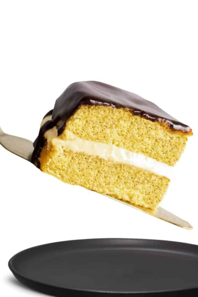 a slice of cake being served