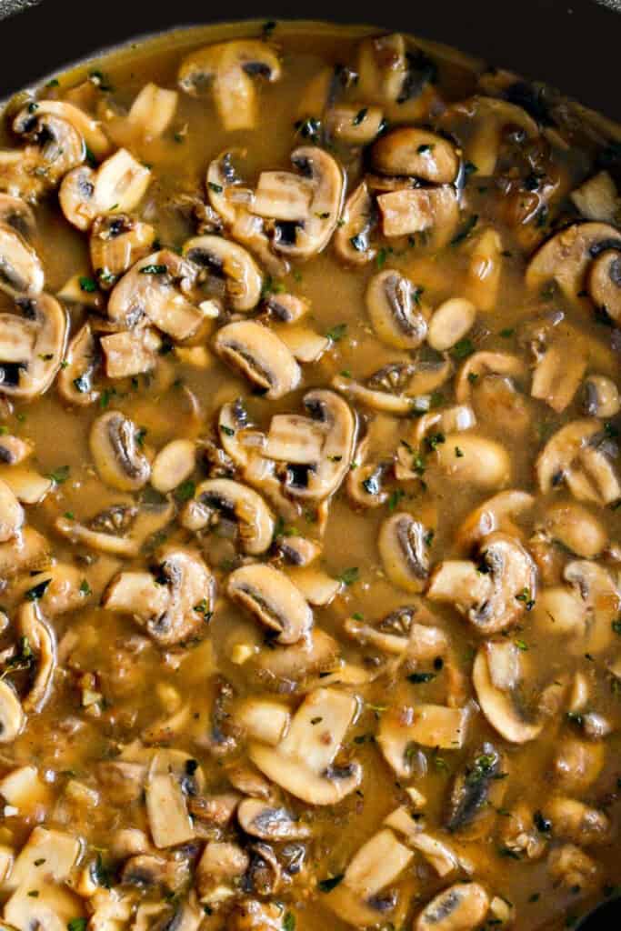 the mushroom sauce in a pan