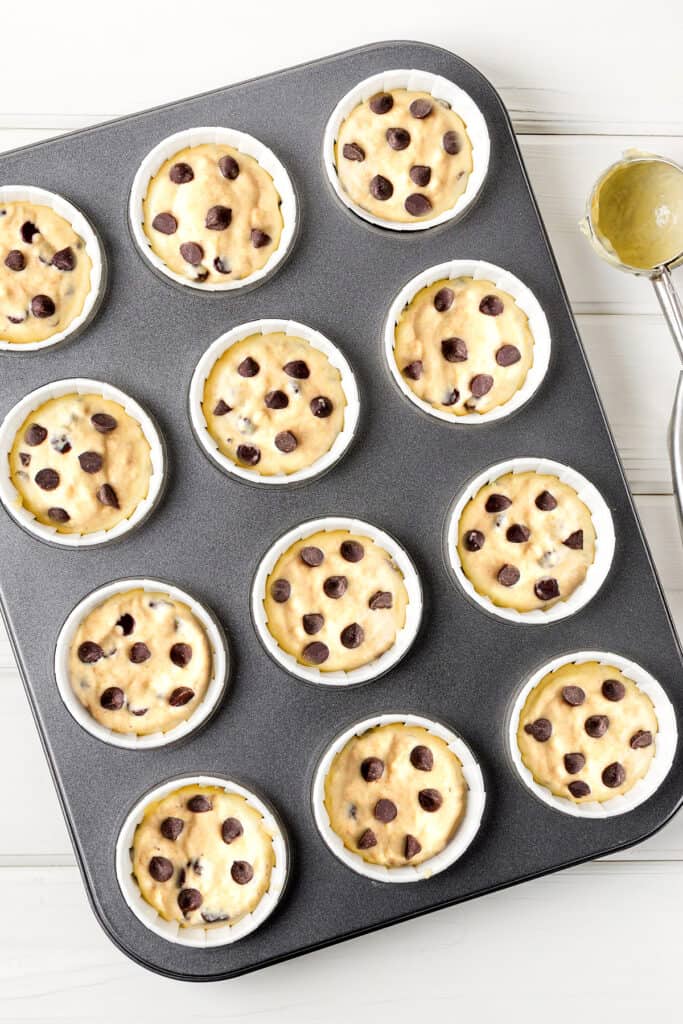 the batter added to the muffin pan