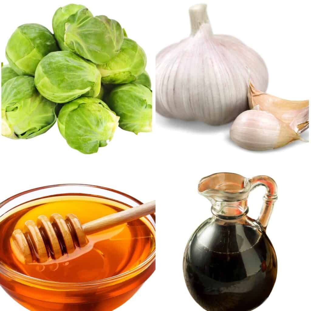 brussels sprouts, garlic, honey, and balsamic vinegar