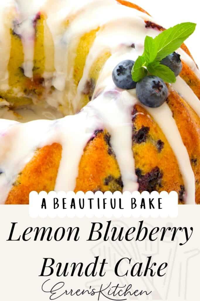 the completed lemon blueberry cake ready to serve