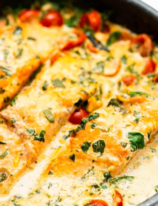 the completed dish in the pan
