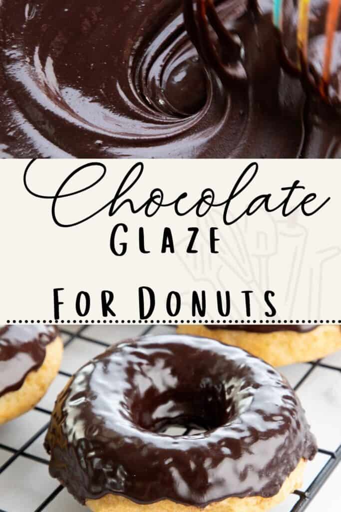 a chocolate iced donut and chocolate glaze for donuts being mixed