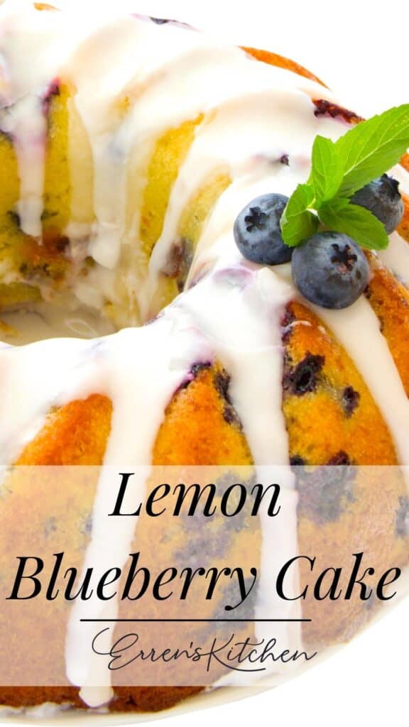 lemon blueberry cake iced and ready to serve