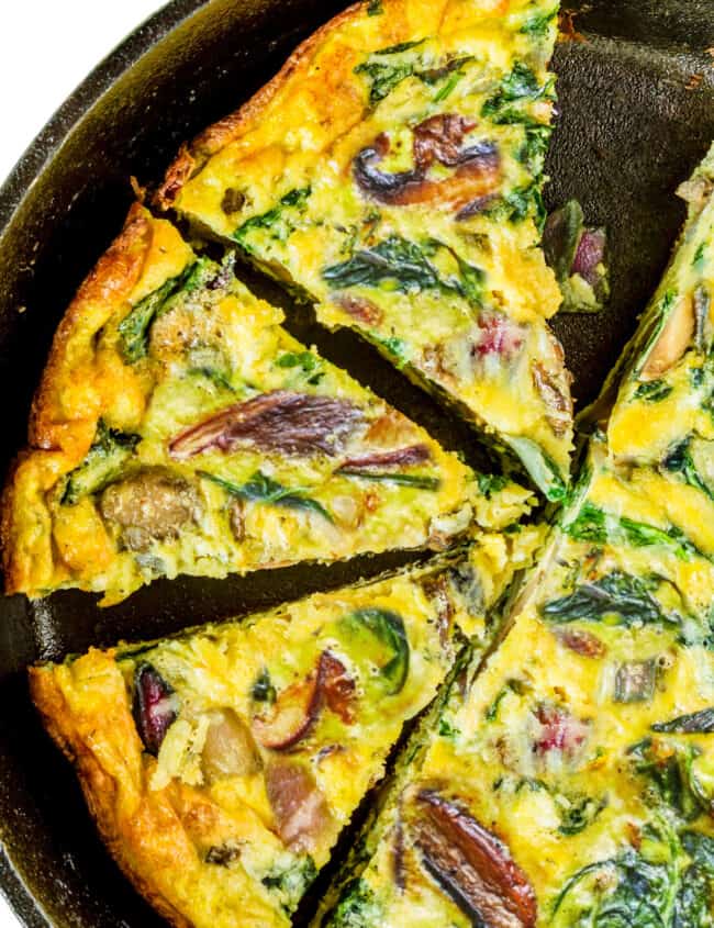 Spinach Mushroom Frittata sliced into wedges