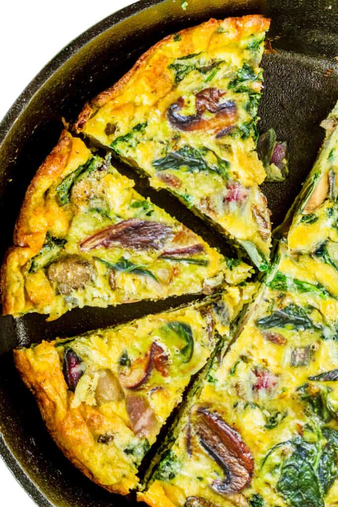Spinach Mushroom Frittata sliced into wedges
