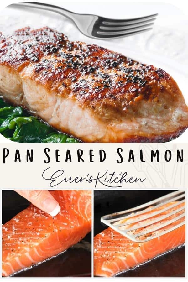 three pictures of cooking salmon