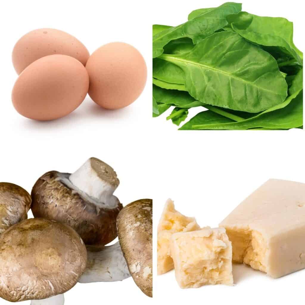 eggs, mushrooms, spinach, and Parmesan cheese