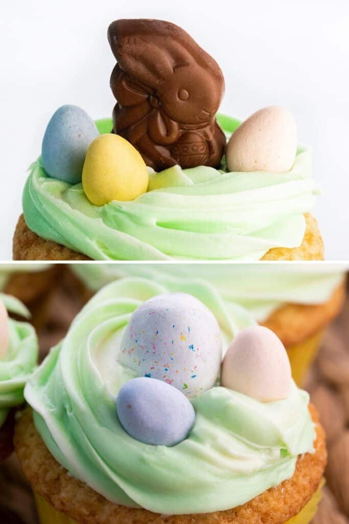 two different ways to decorate the easter cupcakes