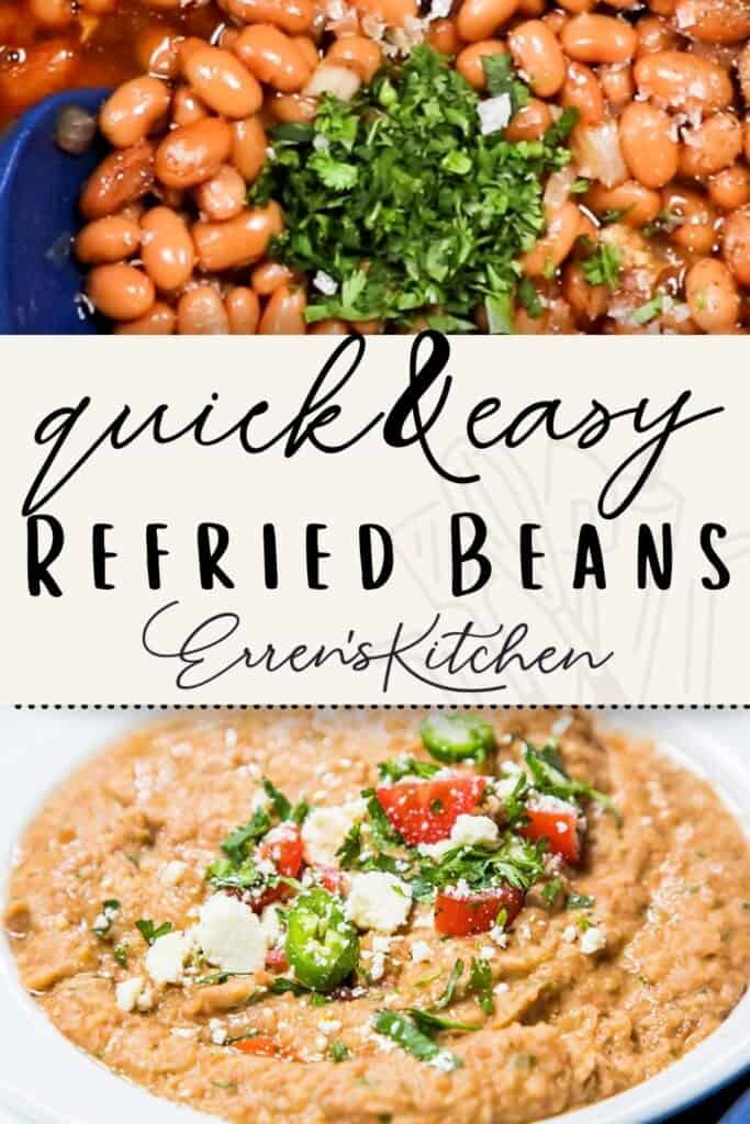 two photos showing how to make refried beans