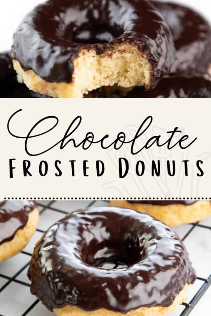 Chocolate frosted donuts pn a cooling rack with one missing a bite