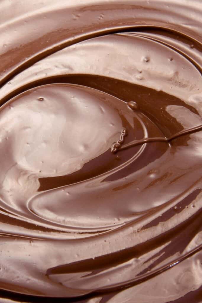 The thickened chocolate mixture in the pan