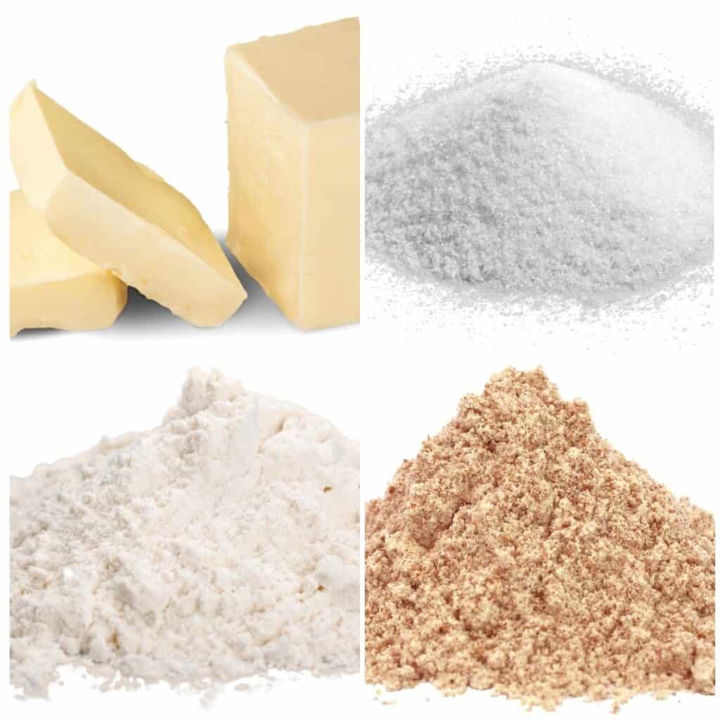 butter, sugar, flour and brown sugar