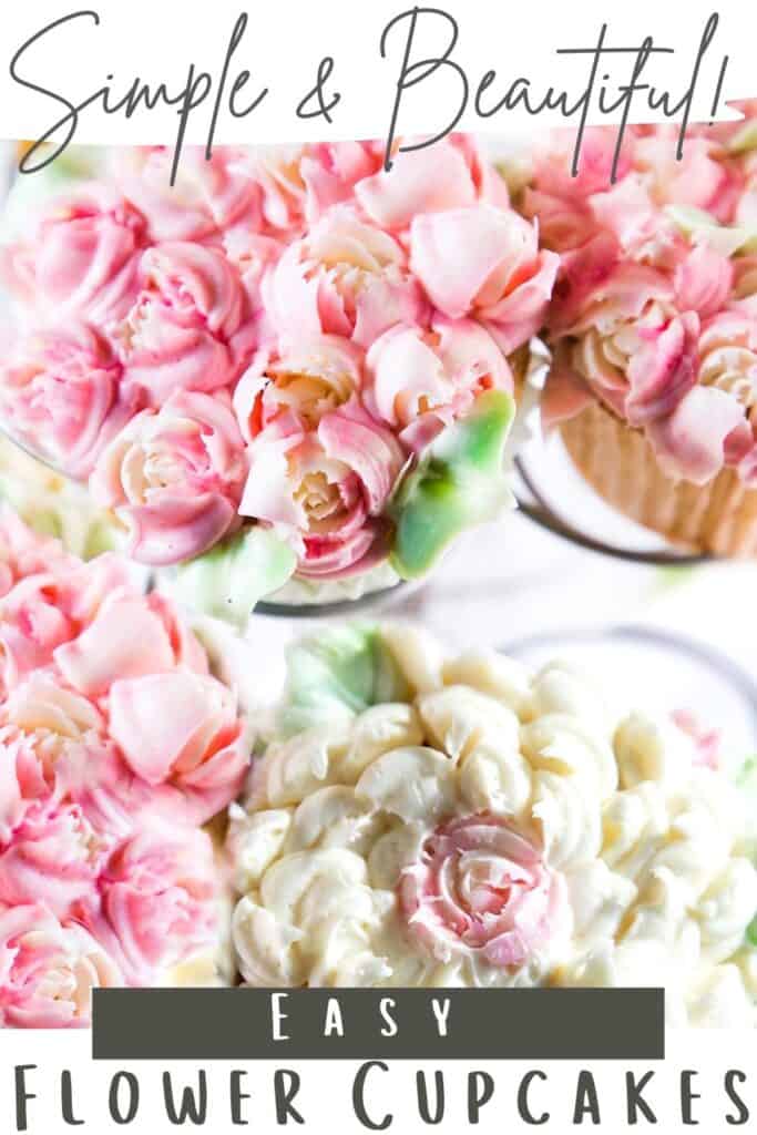 cupcakes with pink frosting flowers on them