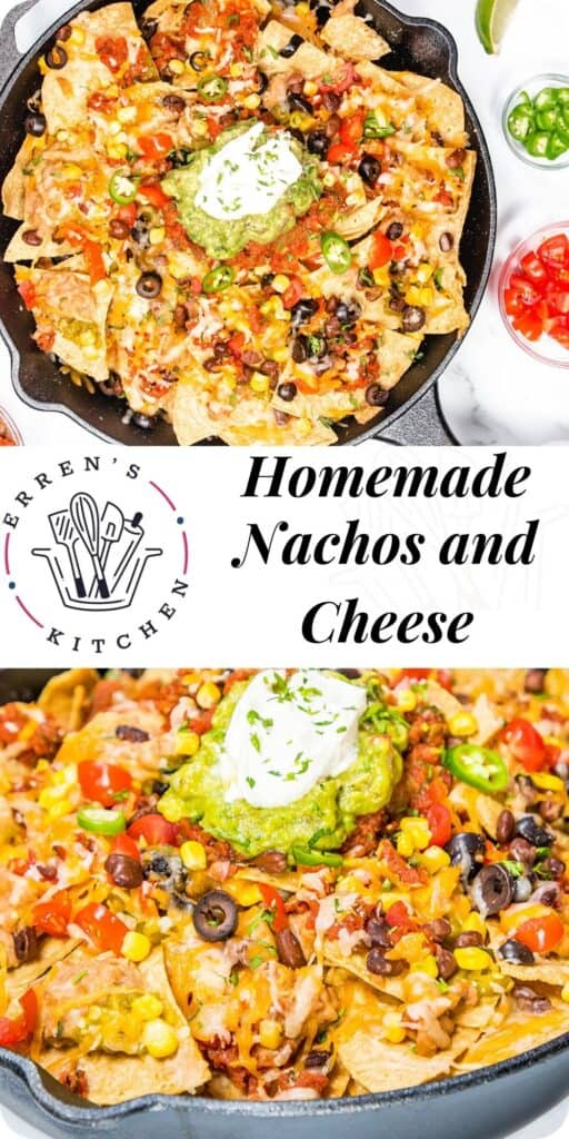 hot nachos fresh from the oven topped with guacamole and sour cream