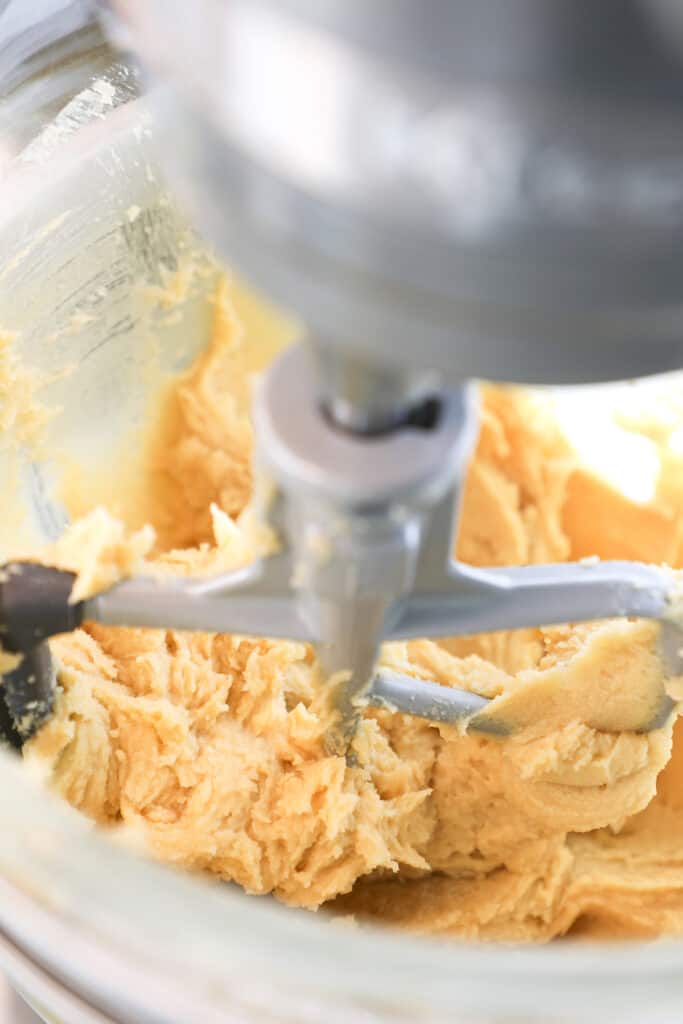 creamed butter and sugar in a mixing bowl