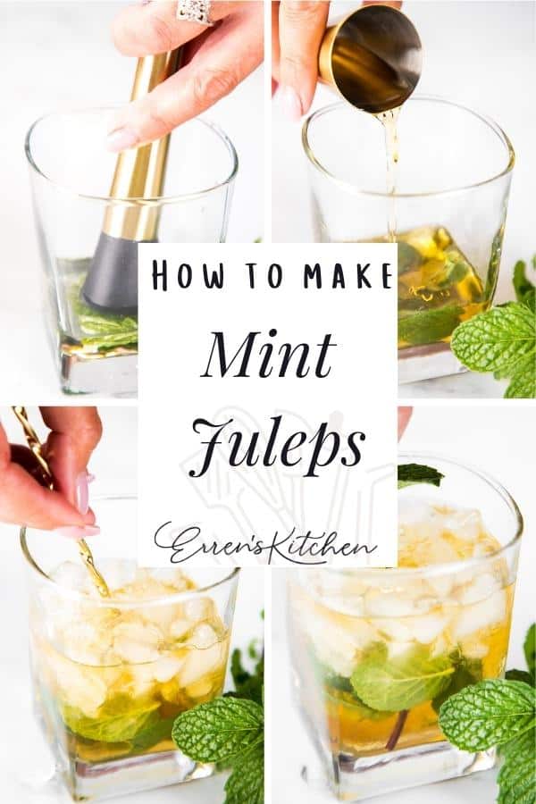 four photos showing the process of making mint juleps