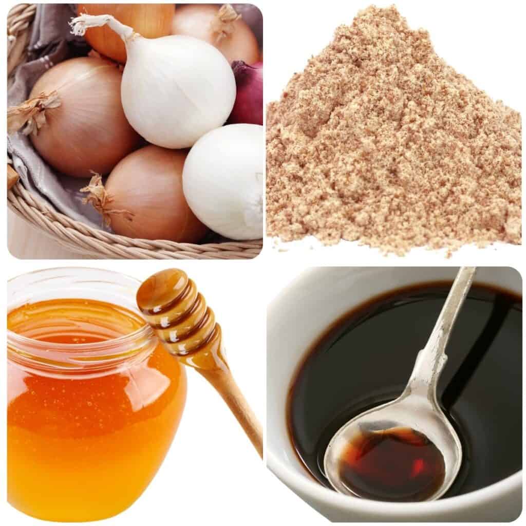 cebolla, azúcar moreno, miel y vinagre balsámico