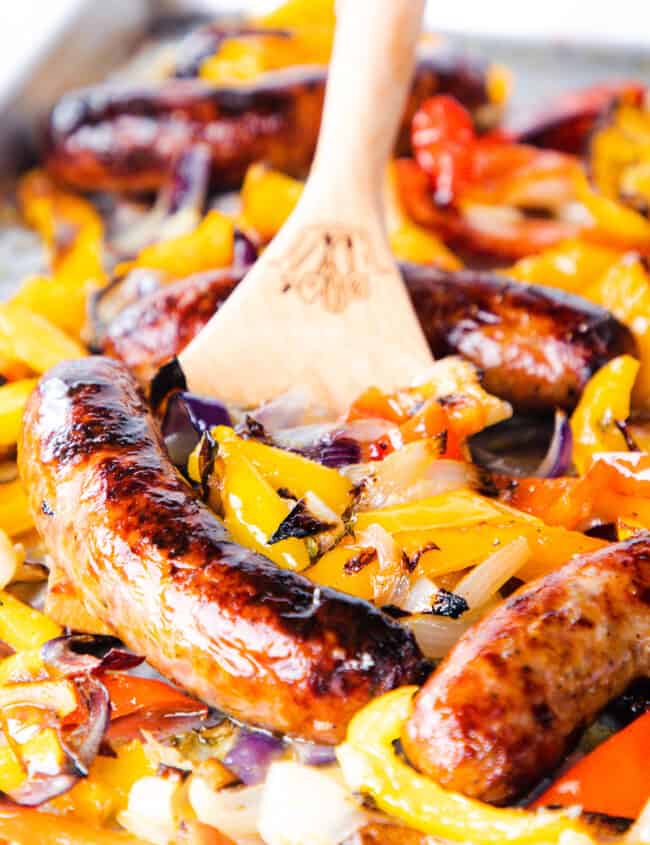 a tray of Italian Sausage and Peppers