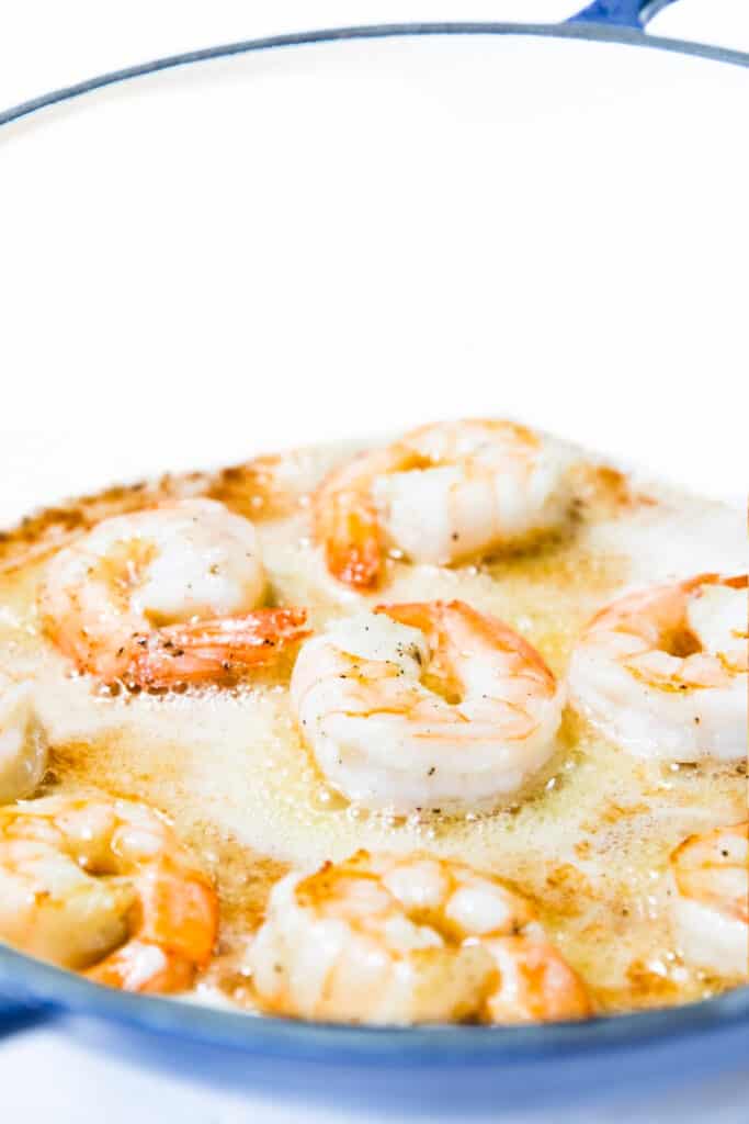 shrimp cooking in a pan