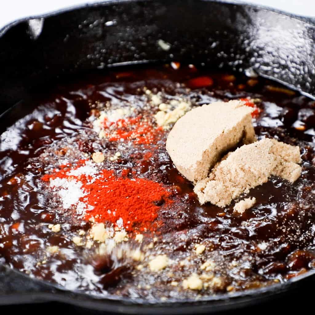 brown sugar, dry mustard, and smoked paprika added to the pan