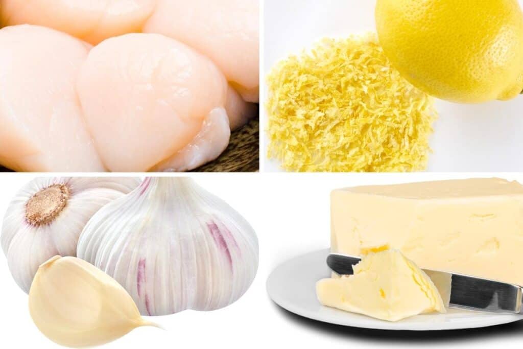 scallops, lemon, lemon zest, garlic, and butter