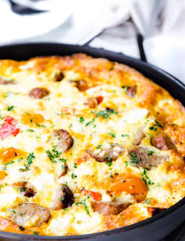 a Sausage and Egg Frittata with peppers and feta cheese