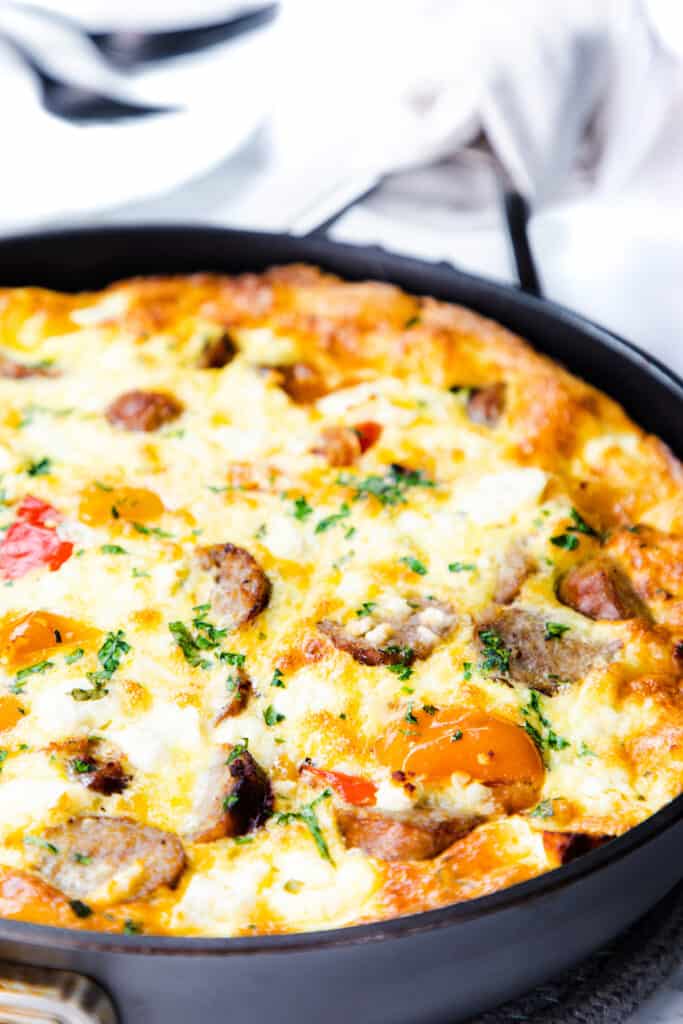 a Sausage and Egg Frittata with peppers and feta cheese