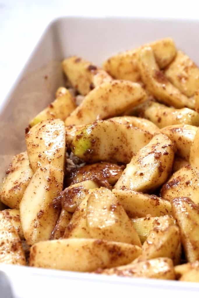 the apple mixture spread into a baking pan